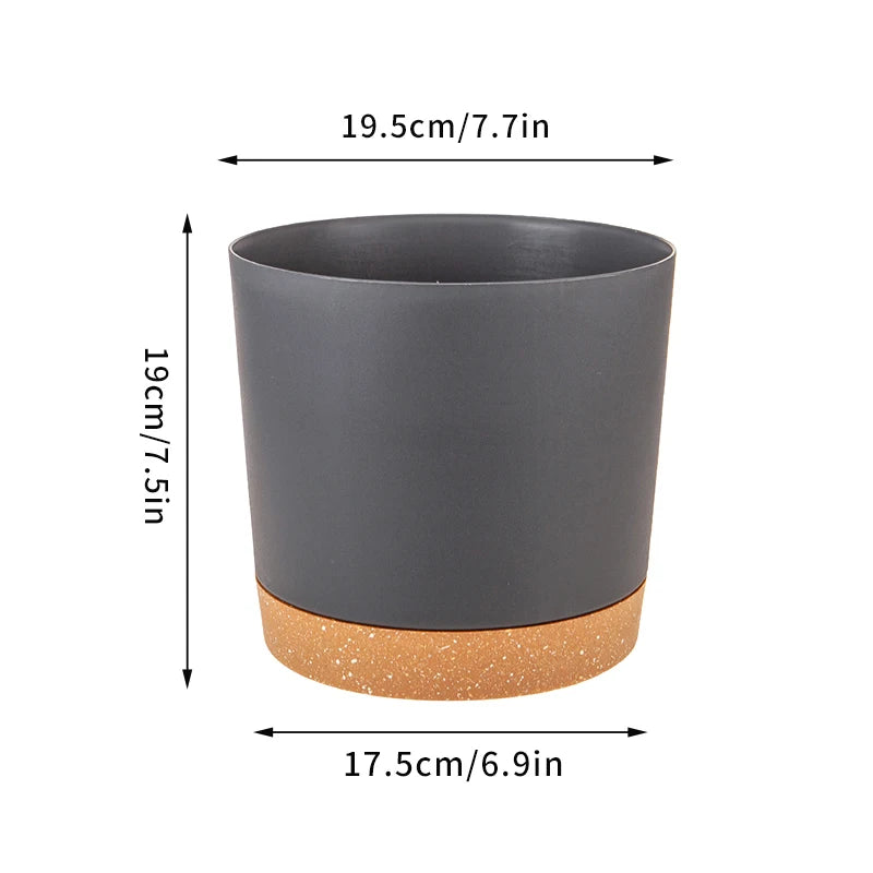 grand pot circulaire en plastique pour plantes d'intérieur avec drainage et plateau - vue 14 sur 15