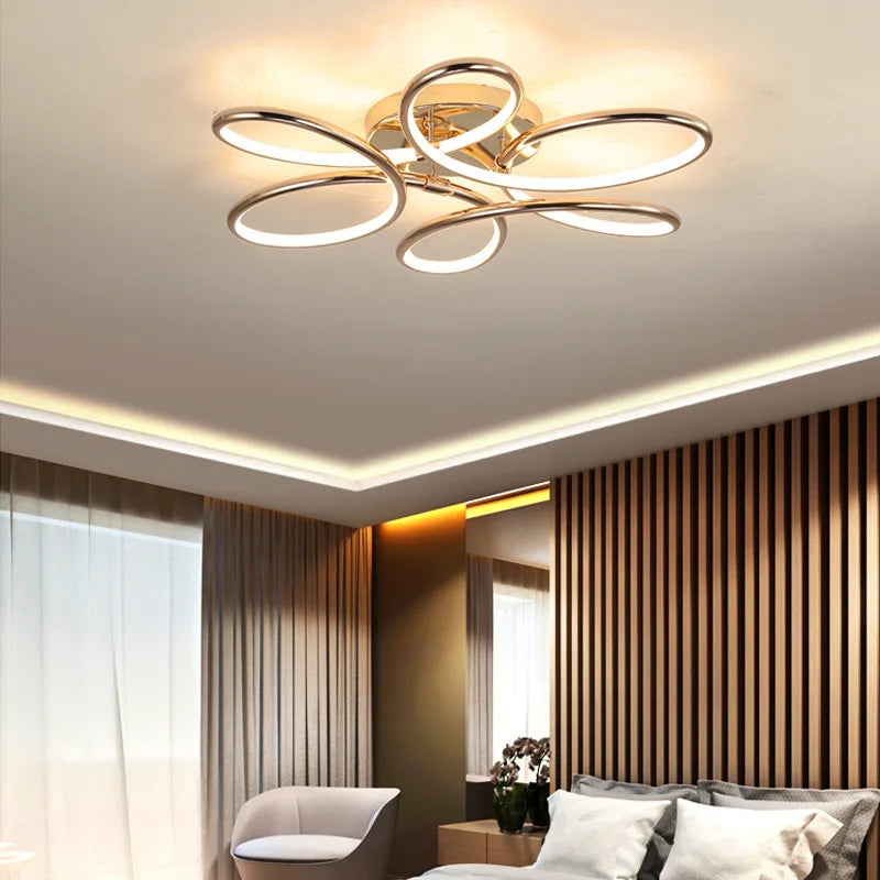 Lustre plafond LEDs aluminium doré décoration