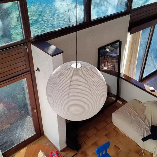 Washi Paper Pendant Lights Round Suspension Chandelier Hanging Lamp for Living Room Bedroom - vue 7 sur 11