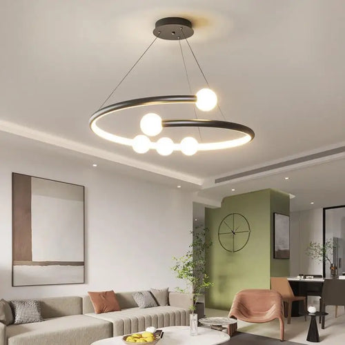 SANDYHA nordique ligne de luxe boule de verre lustre salon salle à manger moderne design anneau lampe pour chambre suspension LED éclairage