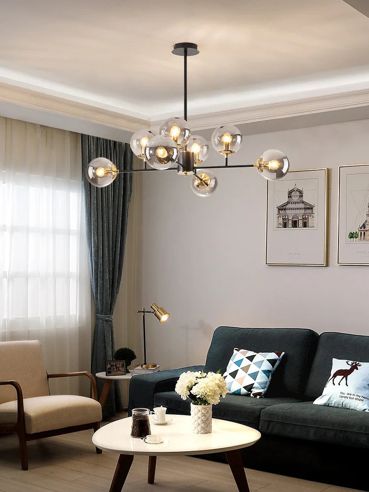 lustre led nordique simple avec boule de verre suspendue - vue 3 sur 12