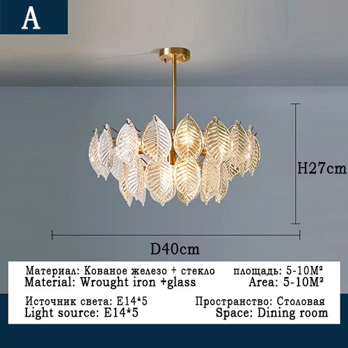 lustre moderne en verre suspendu avec décoration de feuilles - vue 11 sur 11