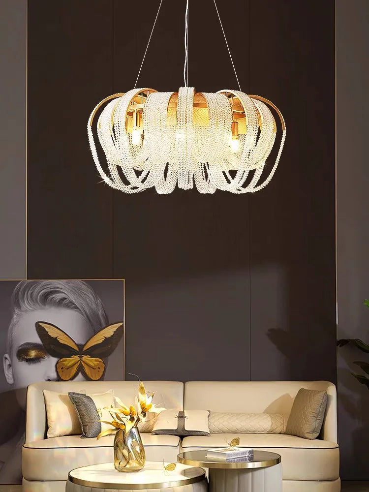 lustre nordique moderne en cristal avec led et glands - vue 4 sur 14