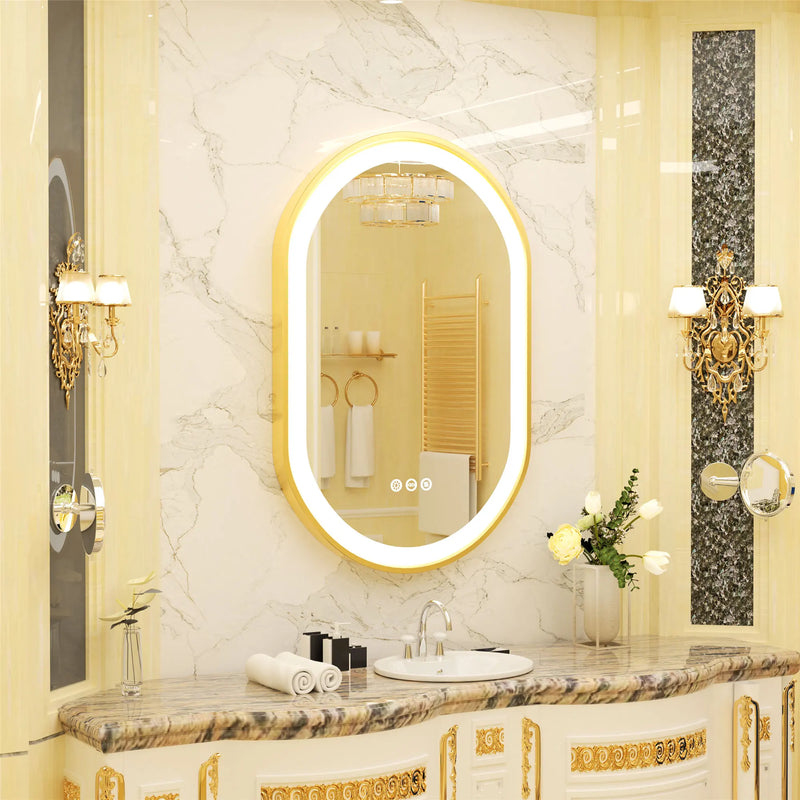 grand miroir oval à led avec éclairage intensité variable et antibuée