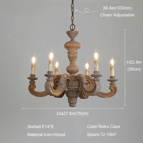 lustre romain en bois sculpté rétro pour décoration élégante - vue 11 sur 12