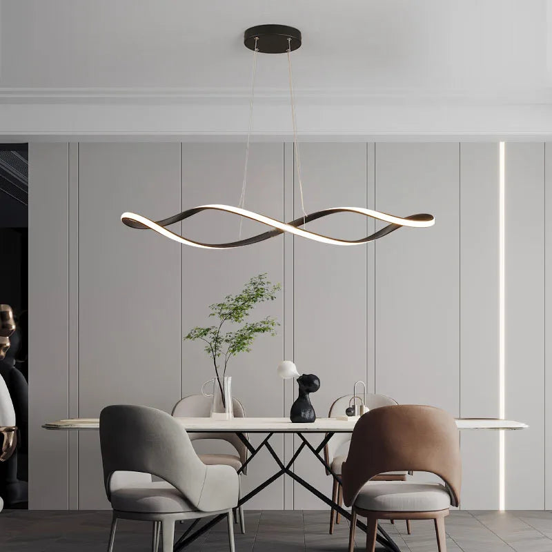 Lustre LED modernes pour salle à manger salon chambre L92cm Or / Chrome / Noir Télécommande - vue 3 sur 9