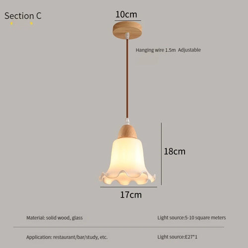 lustre nordique led suspendu moderne en bois et verre - vue 14 sur 13
