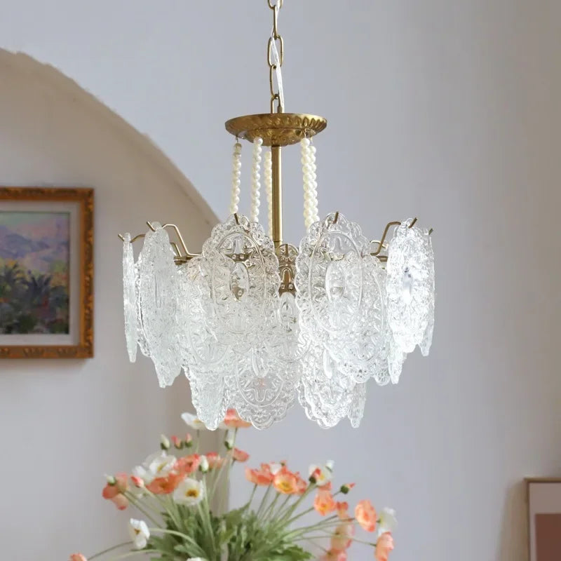 suspension moderne en verre clair style français luxe - vue 6 sur 18