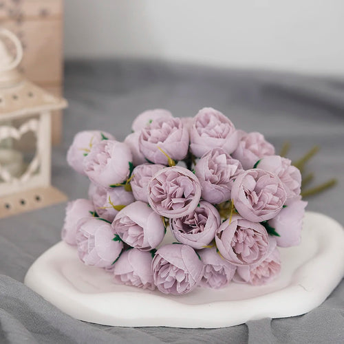 bouquet de 27 roses et pivoines artificielles en soie décoratives - vue 11 sur 12