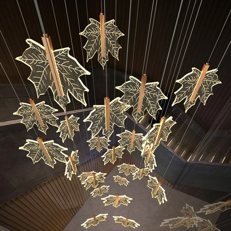Modern Luxury Villa Maple Leaf Acrylic Chandelier Living Room, Hotel Lobby, Attic, Restaurant Light Luxury Decorative Chandelier - vue 2 sur 12