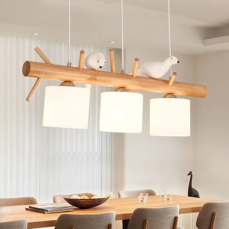 Suspension nordique en bois pour Table à manger îlot de cuisine créatif oiseau Led lustre moderne Bar café arbres éclairage suspendu