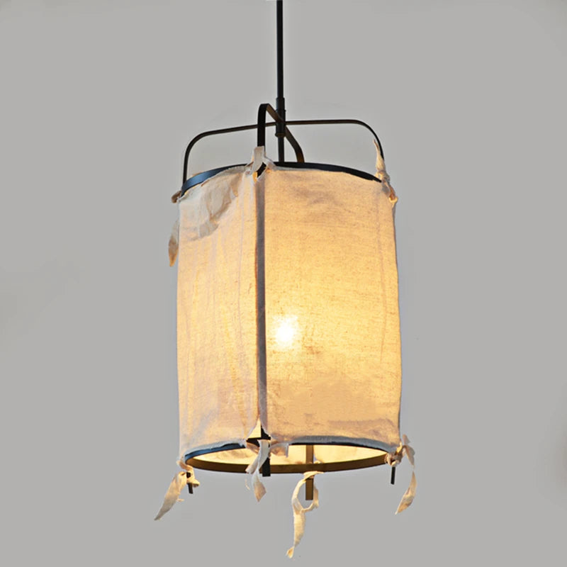 suspension en fer et lin style japonais pour décoration intérieure - vue 6 sur 9