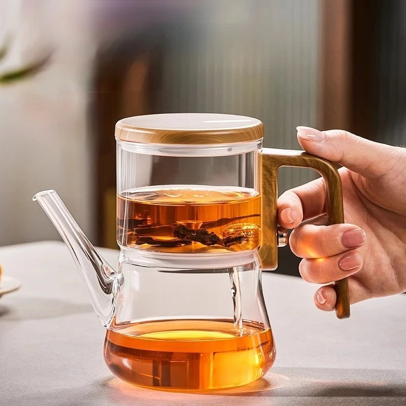 Théière magnétique flottante en verre avec séparateur thé