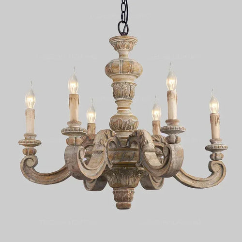 lustre romain en bois sculpté rétro pour décoration élégante - vue 2 sur 12