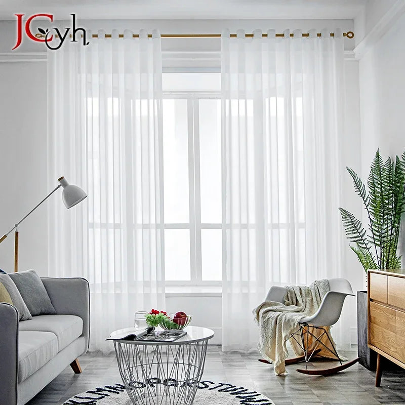 Voilage tulle moderne semi transparent pour salon chambre - vue 3 sur 7
