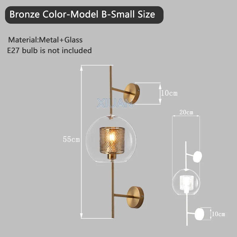 American Industrial Wall Lamps Clear Glass Wall Light Iron Metal Cage Living Room Decorative Wall Light Hallway Entrance Aisle - vue 13 sur 14