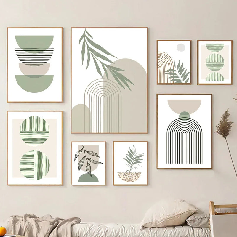 décoration murale abstraite boho avec feuilles géométriques modernes