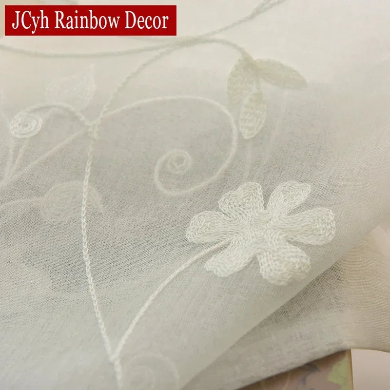 Voilage brodé floral style coréen pour salon chambre - vue 6 sur 7