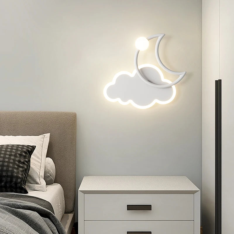 Chambre d'enfants appliques moderne Simple créatif dessin animé nuage lumière LED lune chambre lampe de chevet filles garçons Loft lampe de lit