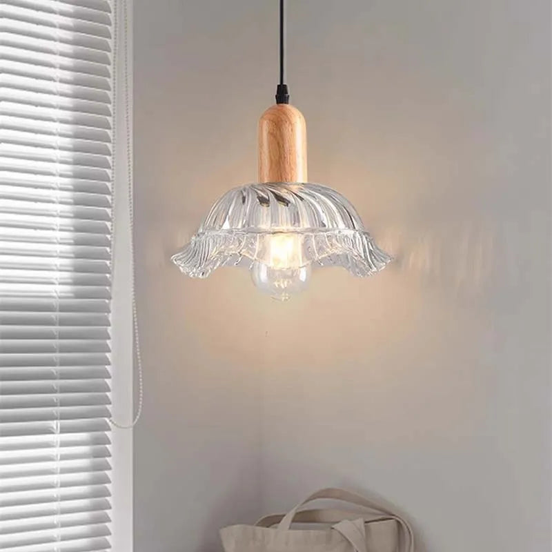 Suspension LED en verre nordique moderne en bois