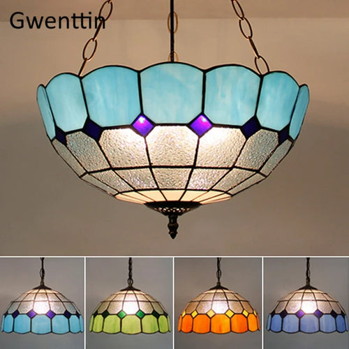 suspension en verre teinté style tiffany pour décoration intérieure - vue 2 sur 26