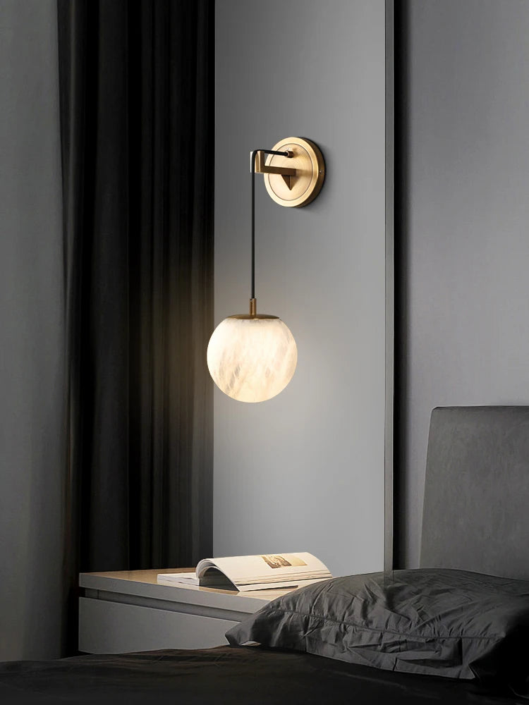 lampe de chevet moderne en cuivre et marbre naturel - vue 4 sur 10