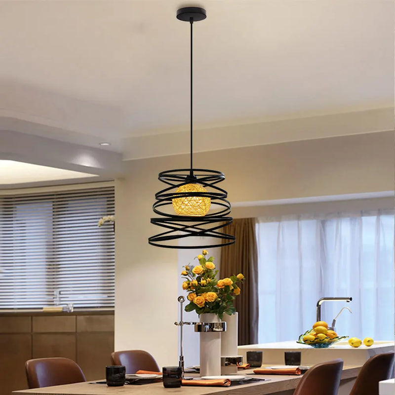 Suspension moderne Abat-jour Vintage Ruban LED Spirale Tourbillon Plafond Suspendu Lustre Salon Cuisine Luminaires