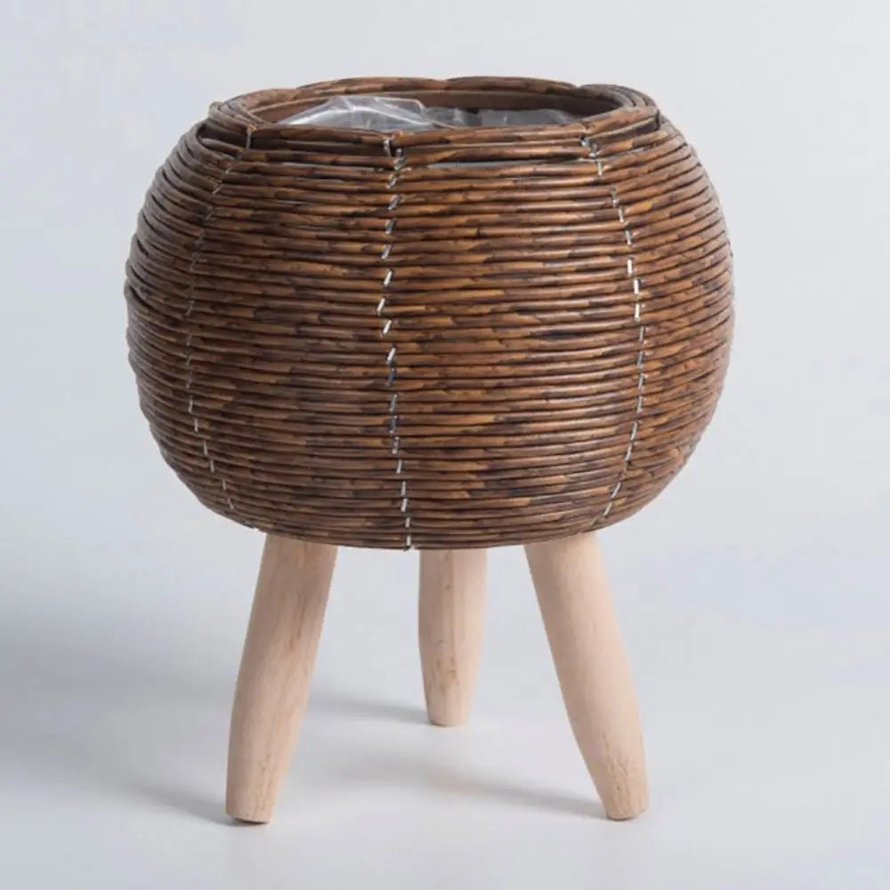 pot de fleurs rotin tressé créatif avec pieds amovibles et support durable - vue 10 sur 14