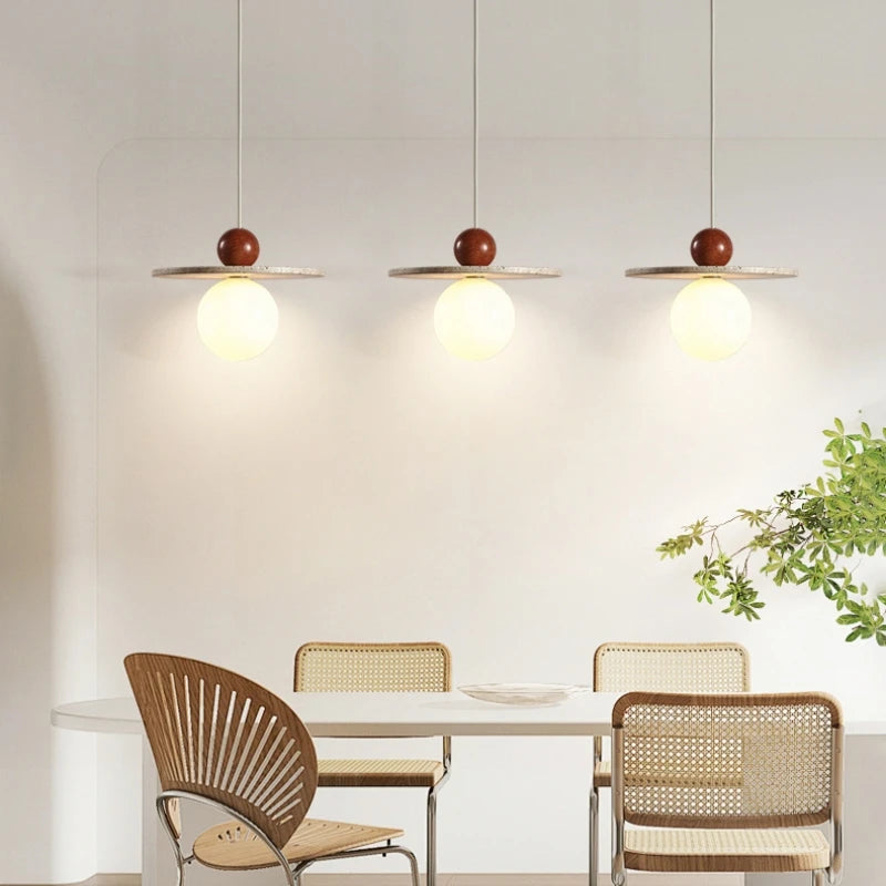 lustre rond en pierre et bois pour diverses utilisations - vue 2 sur 7