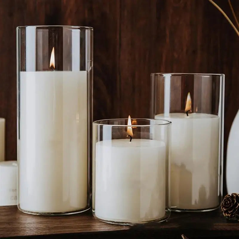 supports en verre cylindriques transparents pour bougies chauffe-plat