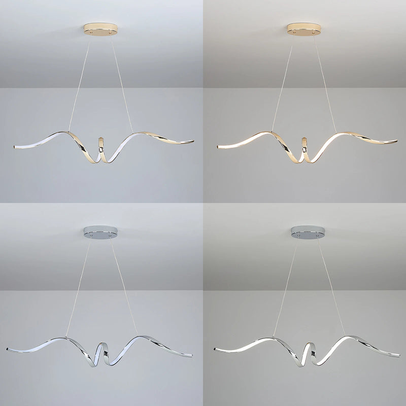 Suspension moderne LED lumière chromé design spirale