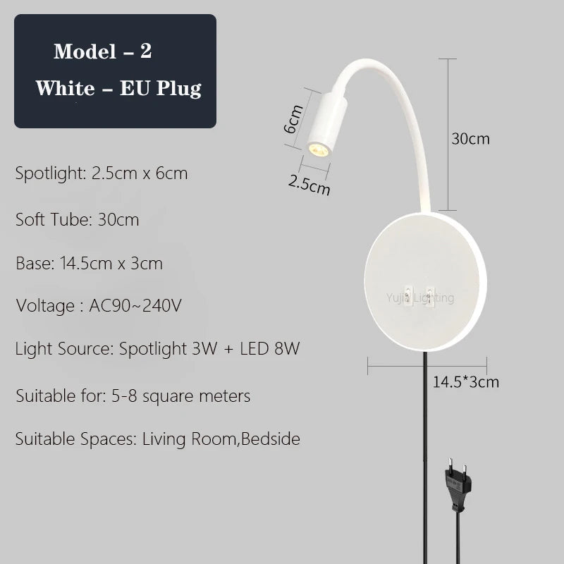 applique murale led moderne avec ports usb et interrupteur - vue 11 sur 22