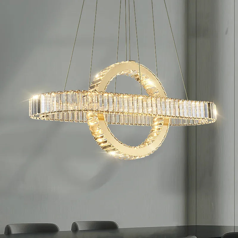Lustre LED led moderne en acier doré avec cristaux et câble réglable