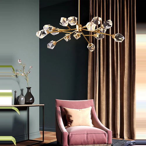 lampe lustre led laiton cristal or décor maison