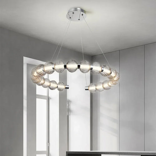 lustre led de luxe style collier de perles chromé