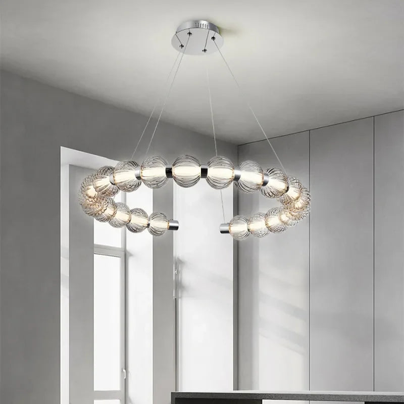 lustre led de luxe style collier de perles chromé - vue 5 sur 13