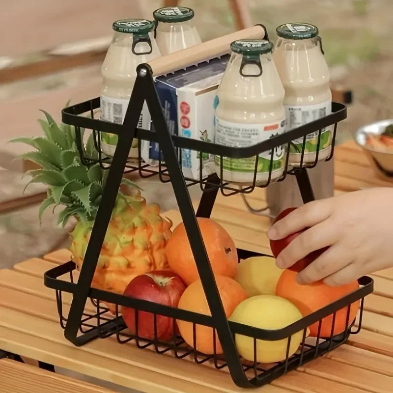 panier de rangement amovible avec poignée en bois pour cuisine - vue 4 sur 8