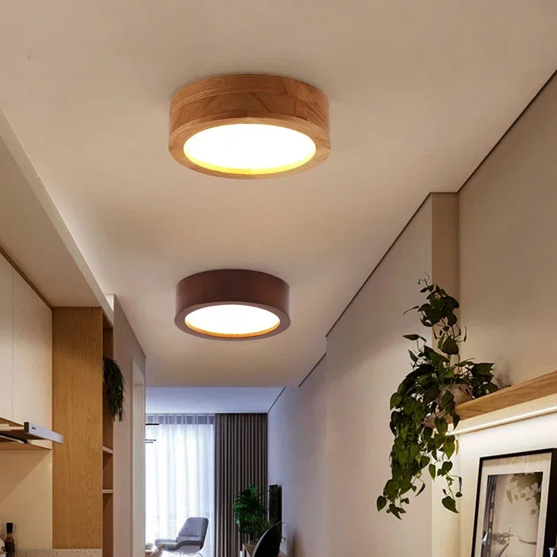 plafonnier led nordique en bois minimaliste rond macaron