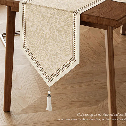 Chemin de table beige vintage fleurs style champêtre