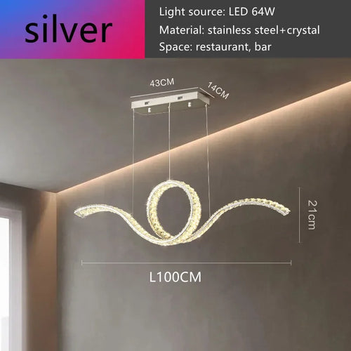 Luxury Restaurant LED Crystal Chandelier Modern High-end Design Gold/Silver Dimming Lamp Bar Kitchen Island Stair Pendant Lights - vue 12 sur 12