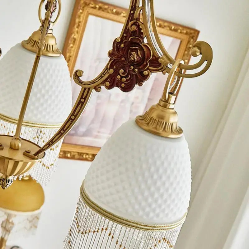 lustre rétro en cuivre avec pampilles vintage médiévales - vue 7 sur 8