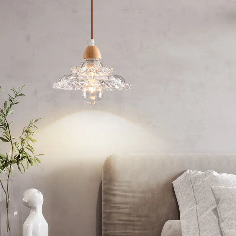 lustre nordique led suspendu moderne en bois et verre