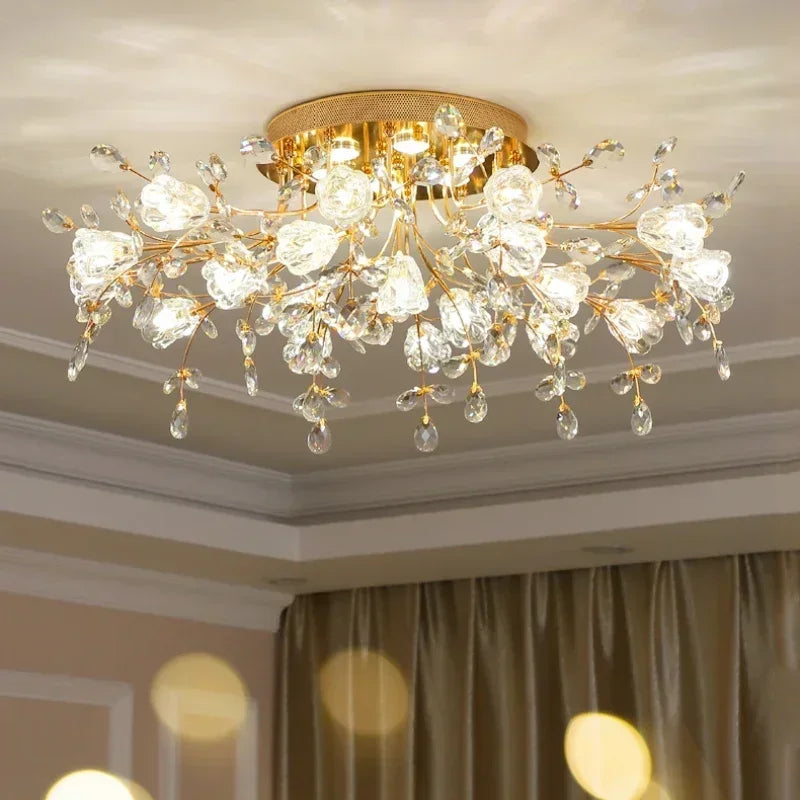 plafonnier led vintage en cristal à fleurs décoratif