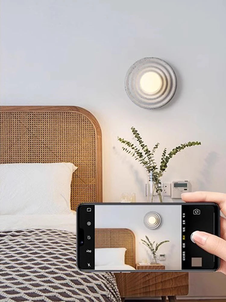 applique murale led rétro en résine luminaire mural rond japonais - vue 4 sur 10