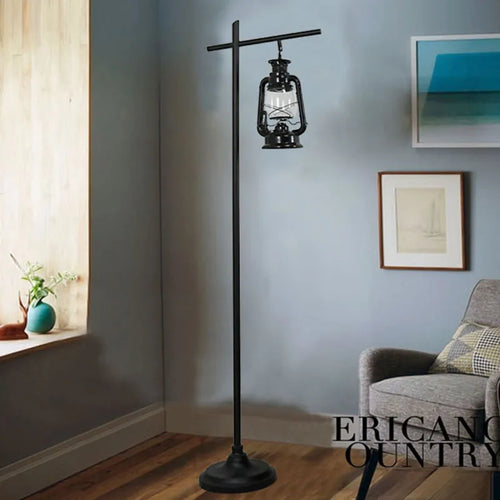American retro floor lamp, black kerosene lamp, living room bedside lamp, Nordic industrial style iron art LED floor lamp - vue 4 sur 8