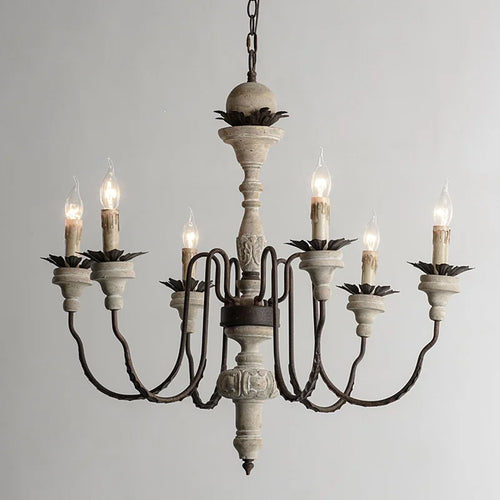 lustre rétro artisanal en bois massif luminaire décoratif suspendu - vue 3 sur 9