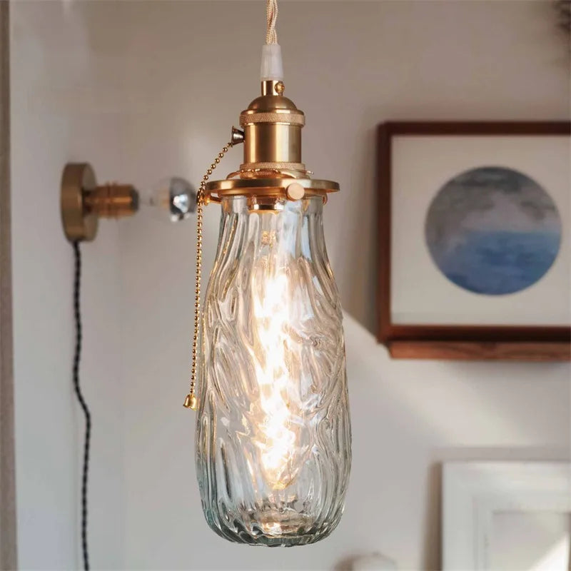 lustre nordique rétro en laiton avec interrupteur à tirage - vue 2 sur 12