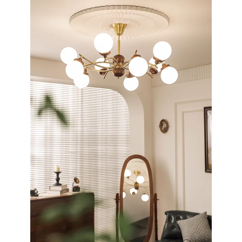 lustre en bois et verre style rétro américain pour cuisine et restaurant - vue 3 sur 9