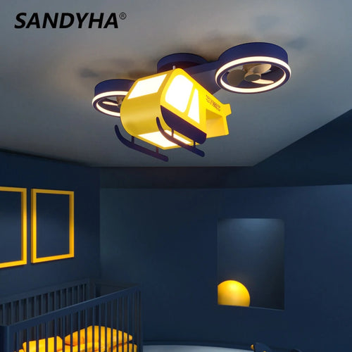 sandyha lampe led acrylique design hélicoptère dessin animé pour enfants - vue 2 sur 7