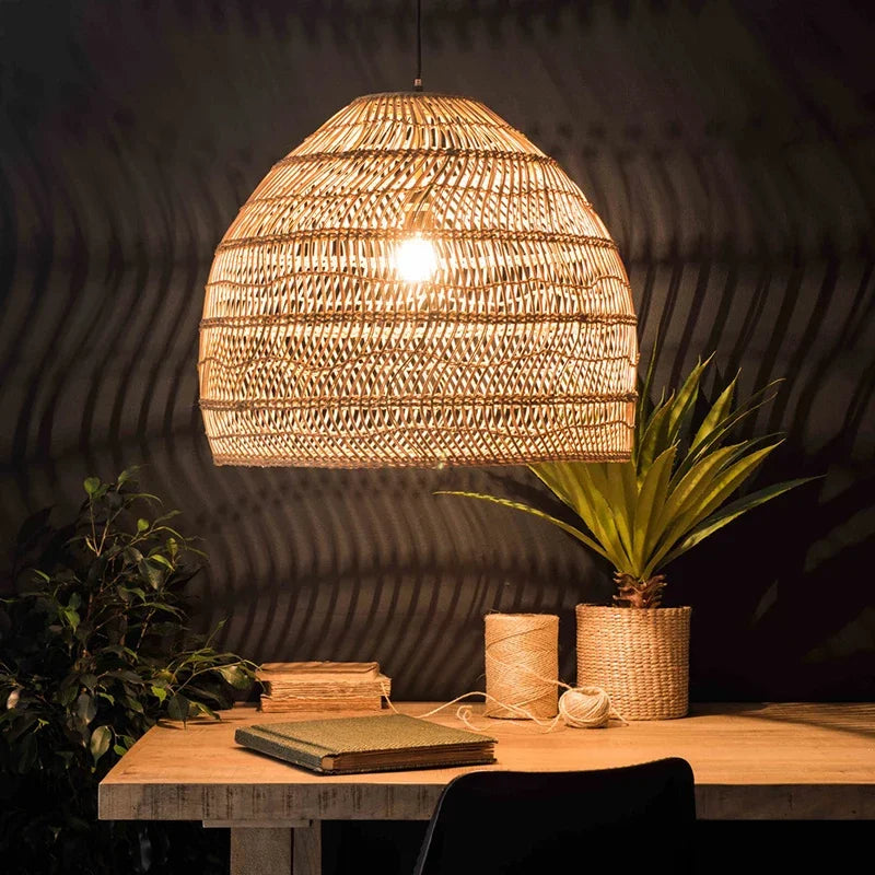 suspension vintage en rotin fait main pour décoration intérieure
